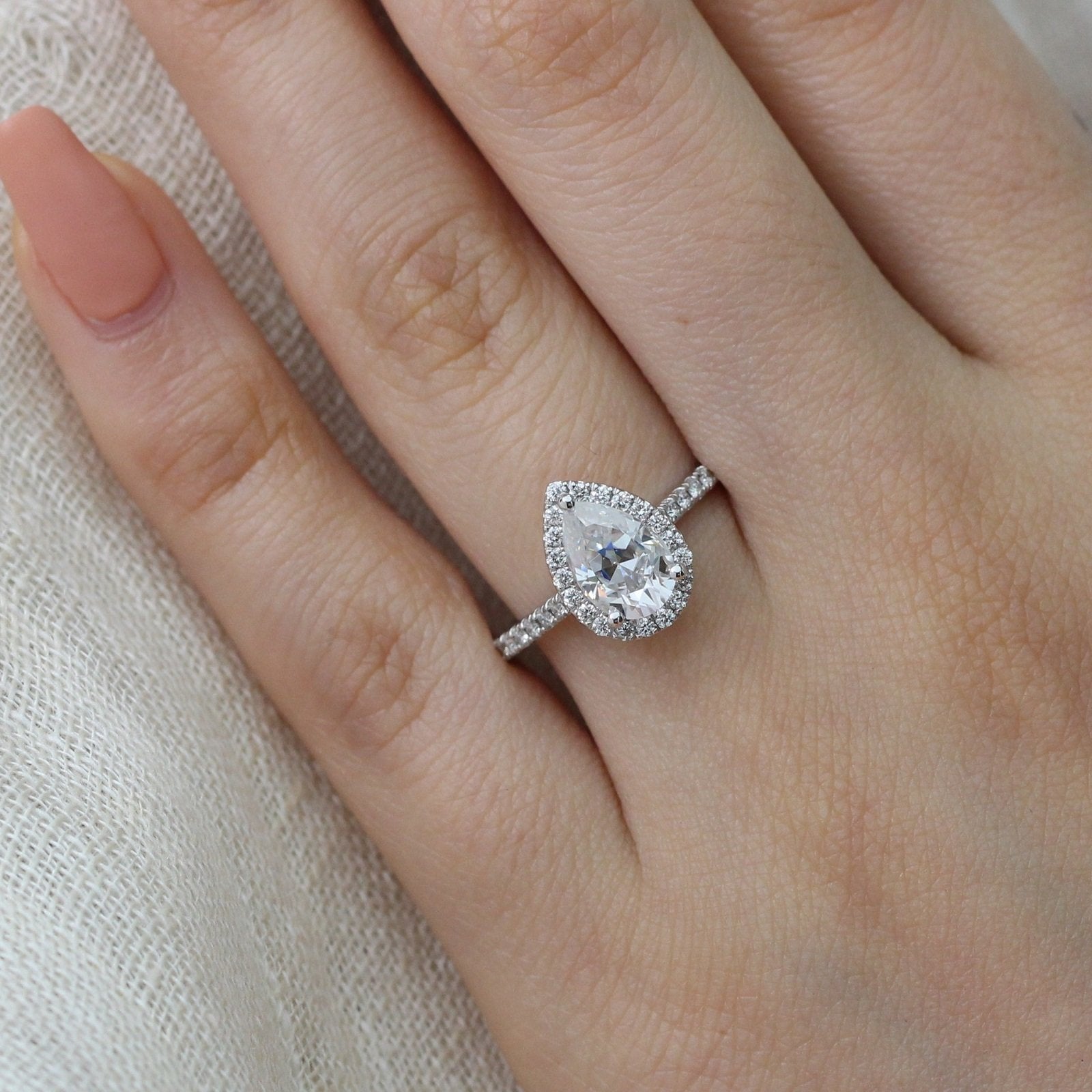 1.50CT Pear Cut Moissanite Halo Engagement Ring