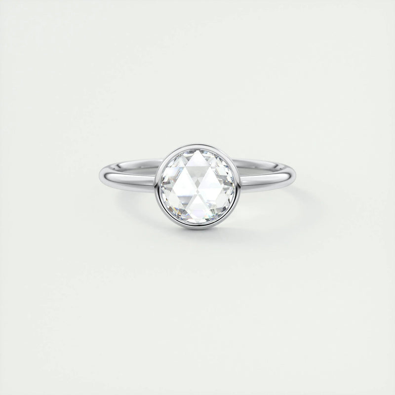 1.8 Ct Rose Cut Round Solitaire Full Bezel Moissanite Diamond  Engagement Ring