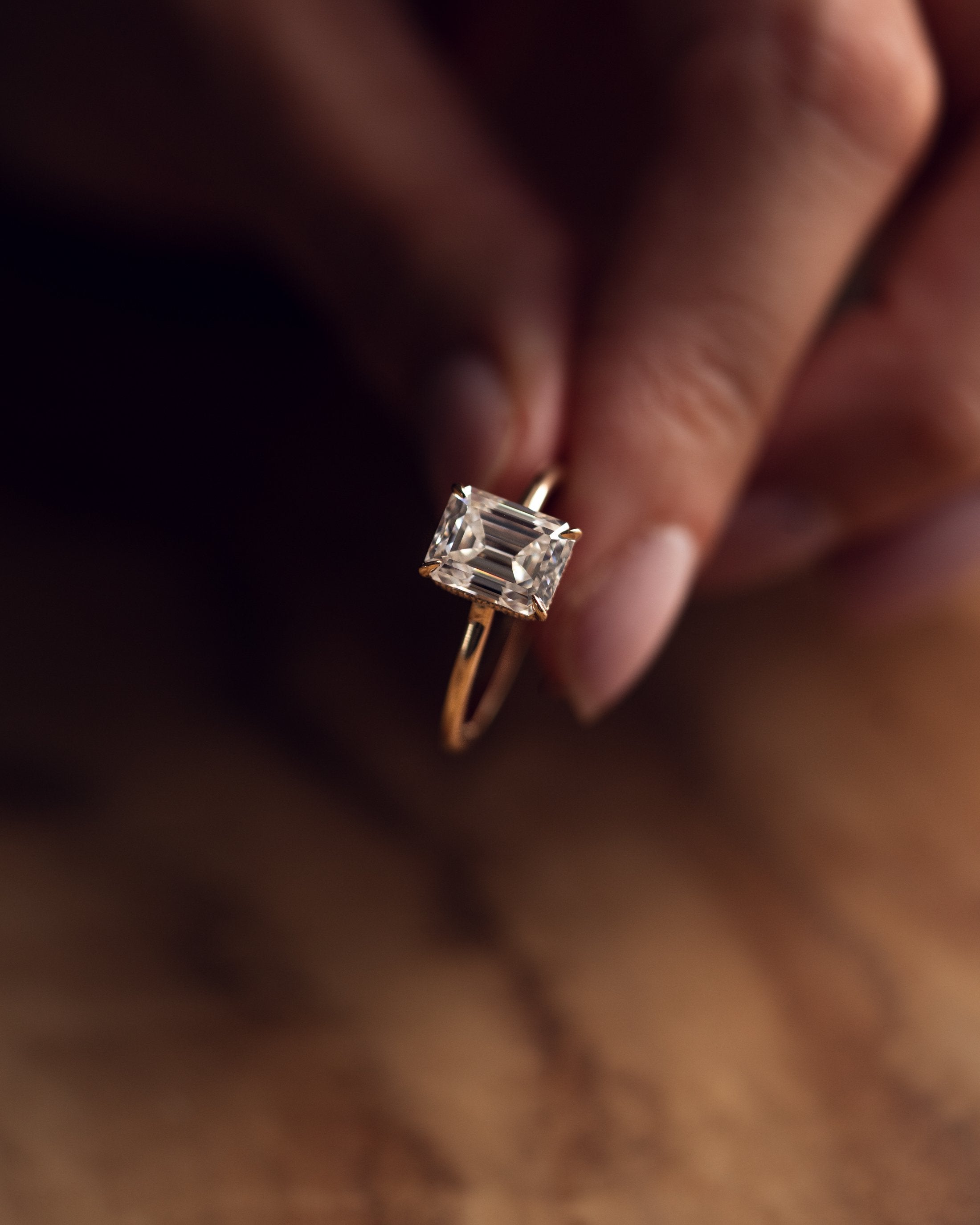 2.50CT Emerald Moissanite Solitaire Engagement Ring With Hidden Halo Setting