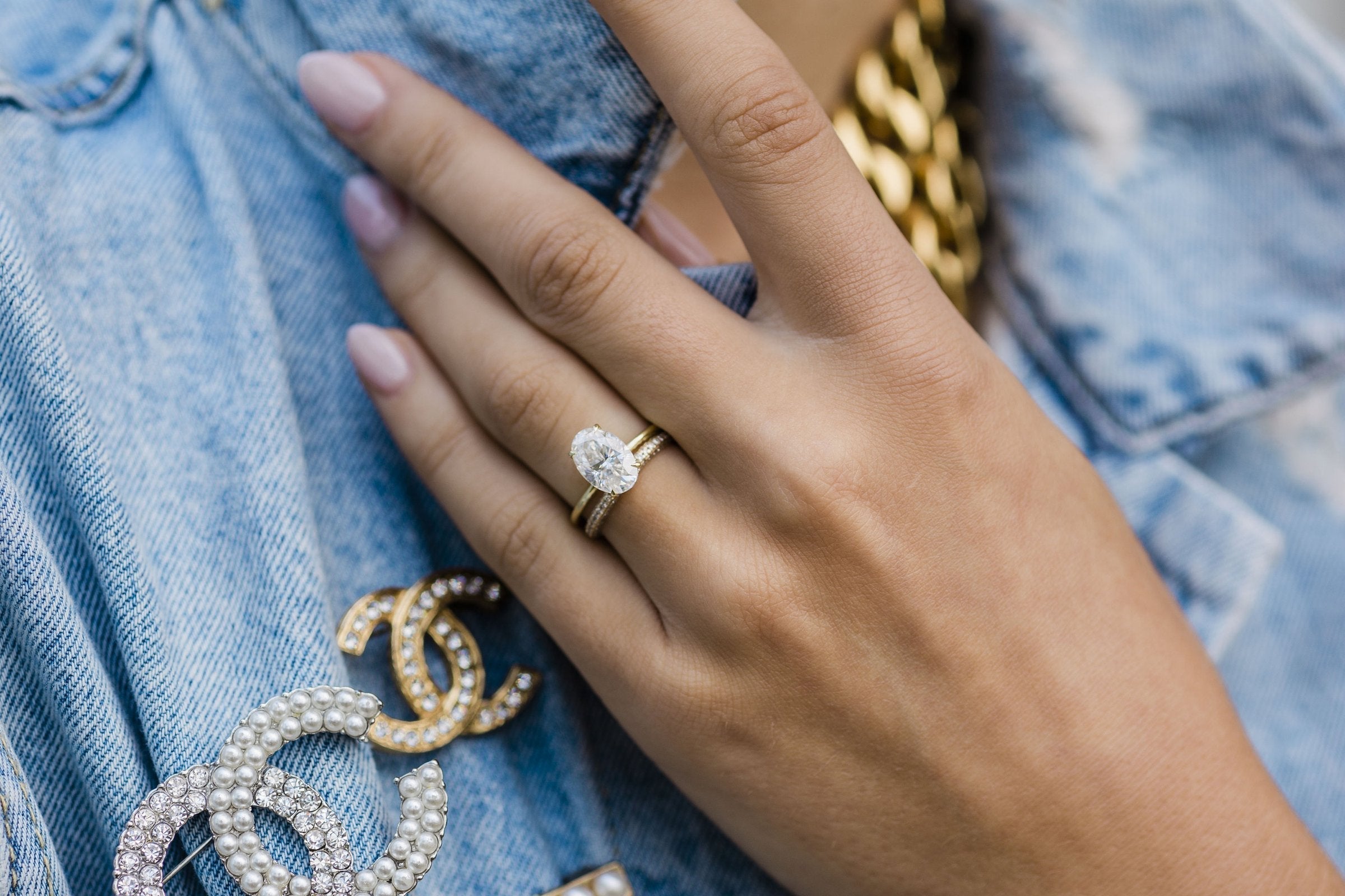 2.70CT Oval Moissanite Solitaire Engagement Ring With Hidden Halo Setting