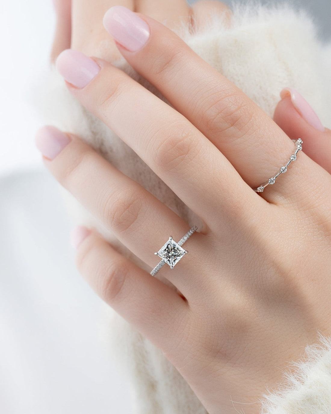 1.50 -3.50 CT Cut Princess Hidden Halo & Pave Setting Engagement Ring