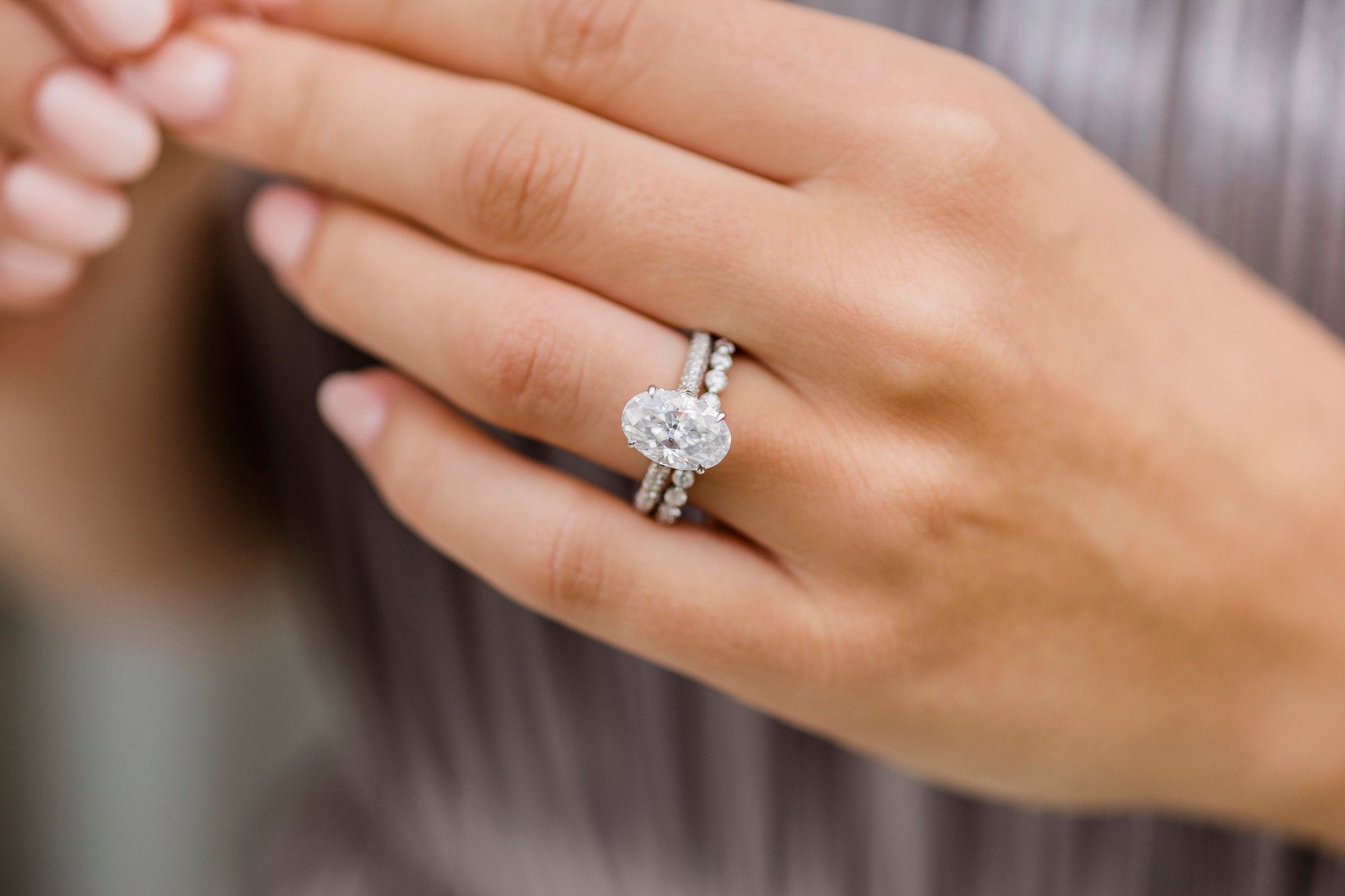 3.40CT Elongated Oval Moissanite Hidden Halo Triple Pave Setting Engagement Ring