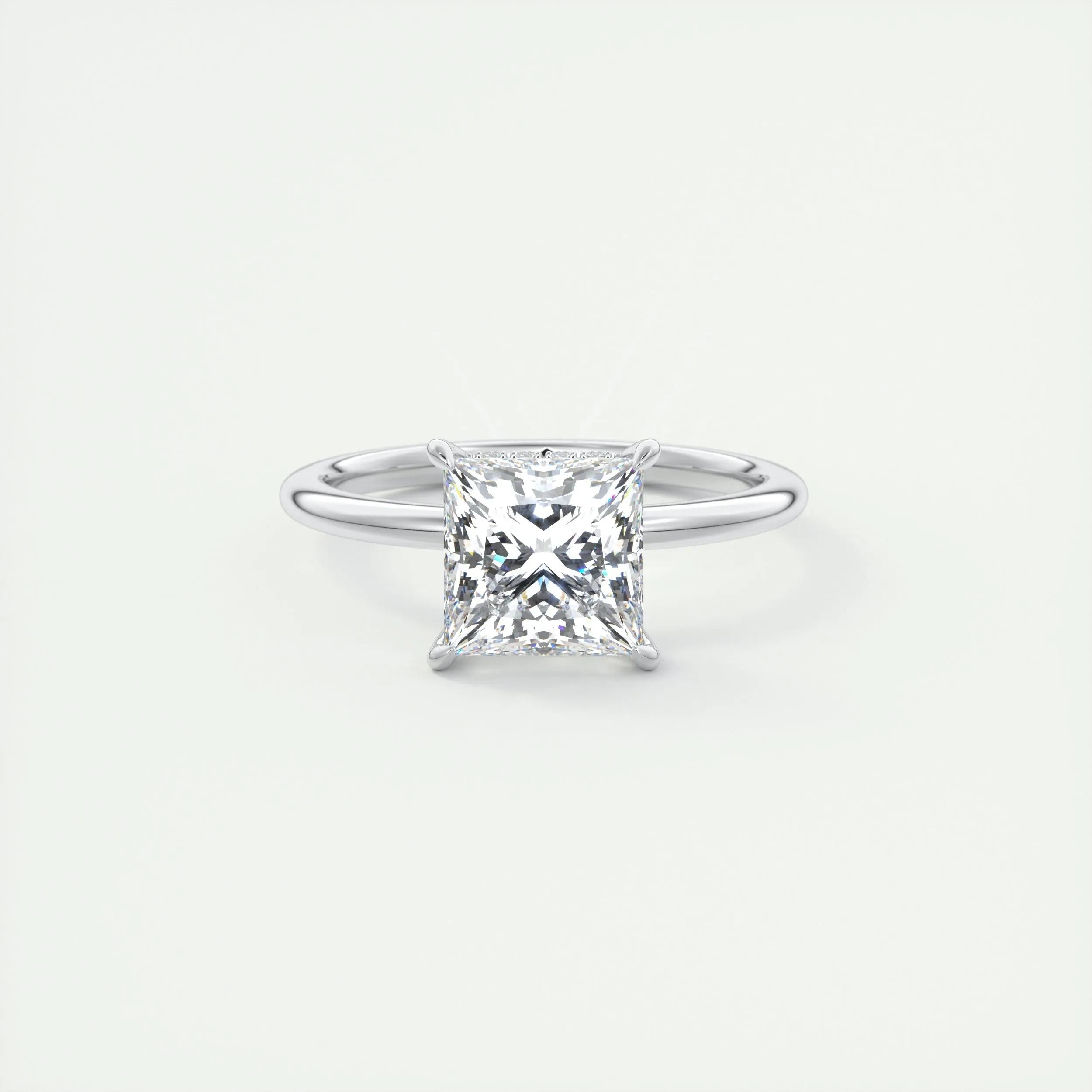 2.5 Ct Princess solitaire with Hidden Halo Moissanite Diamond Engagement Ring