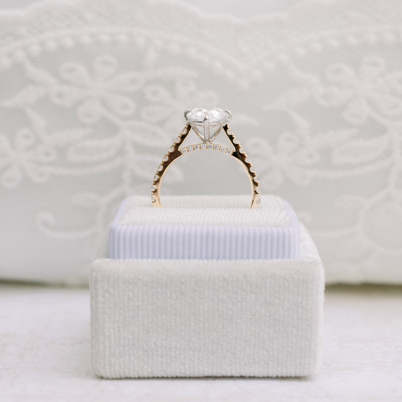 2.25CT Pear Moissanite Solitaire Pave Setting Engagement Ring