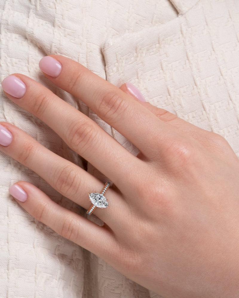 2.0 - 4.0 CT Marquise shaped CVD Diamond Channel Pave Engagement Ring