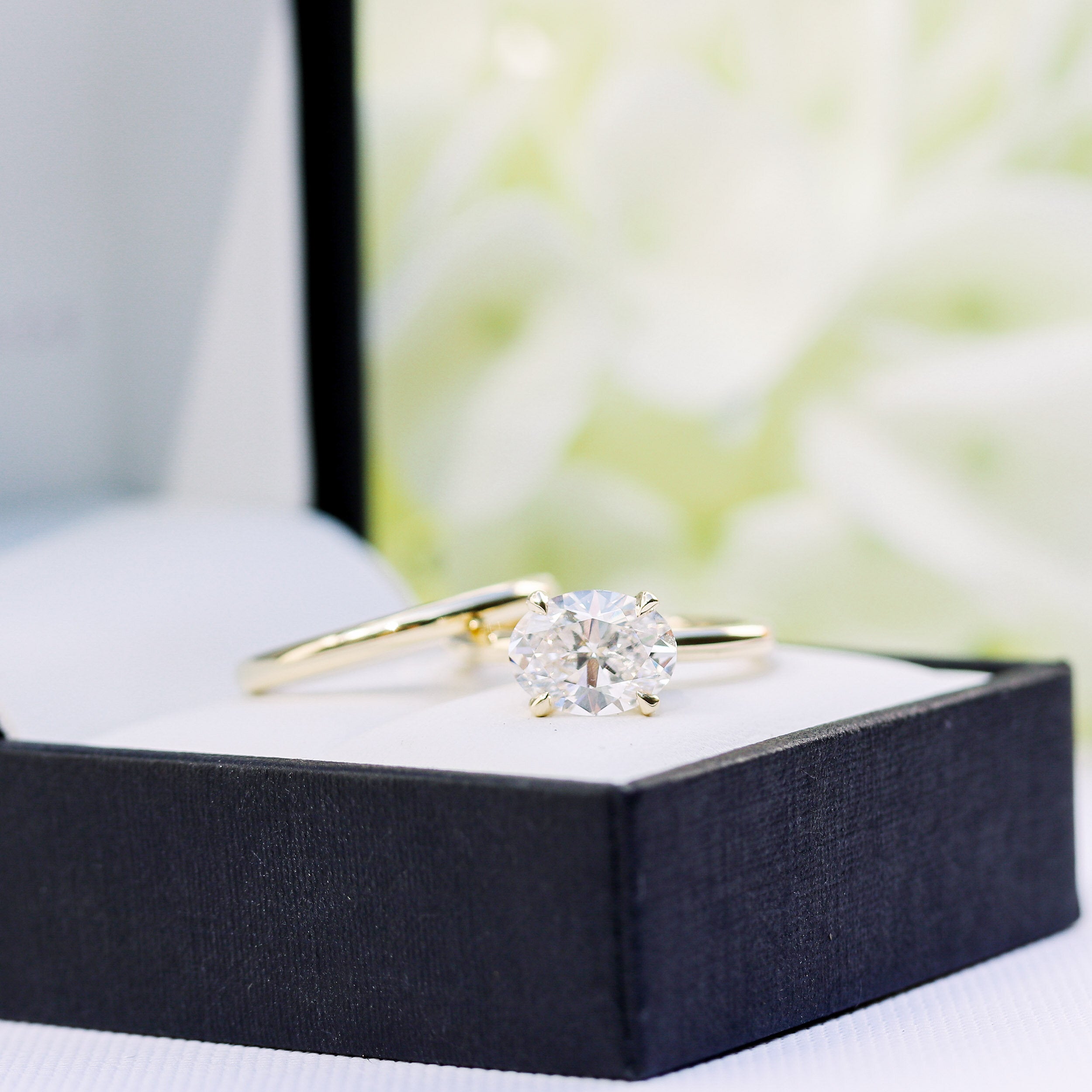 2.0ct East-West Oval Cut Moissanite Solitaire Engagement Ring