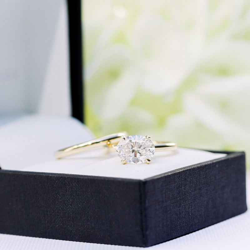 2.0ct East-West Oval Cut Moissanite Solitaire Engagement Ring