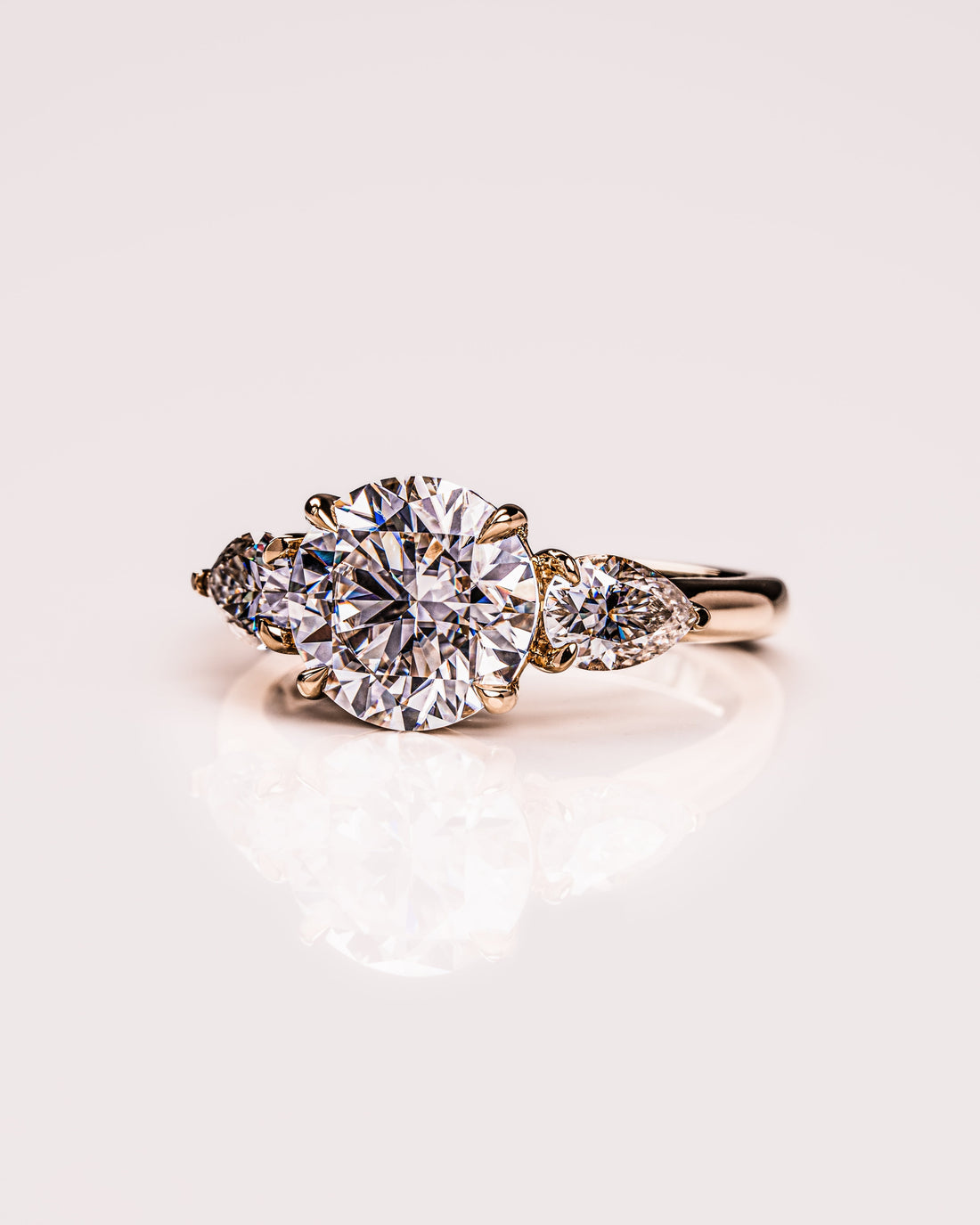1.08-3.08 CT Round F/VS2 CVD Diamond Three Stone Engagement Ring