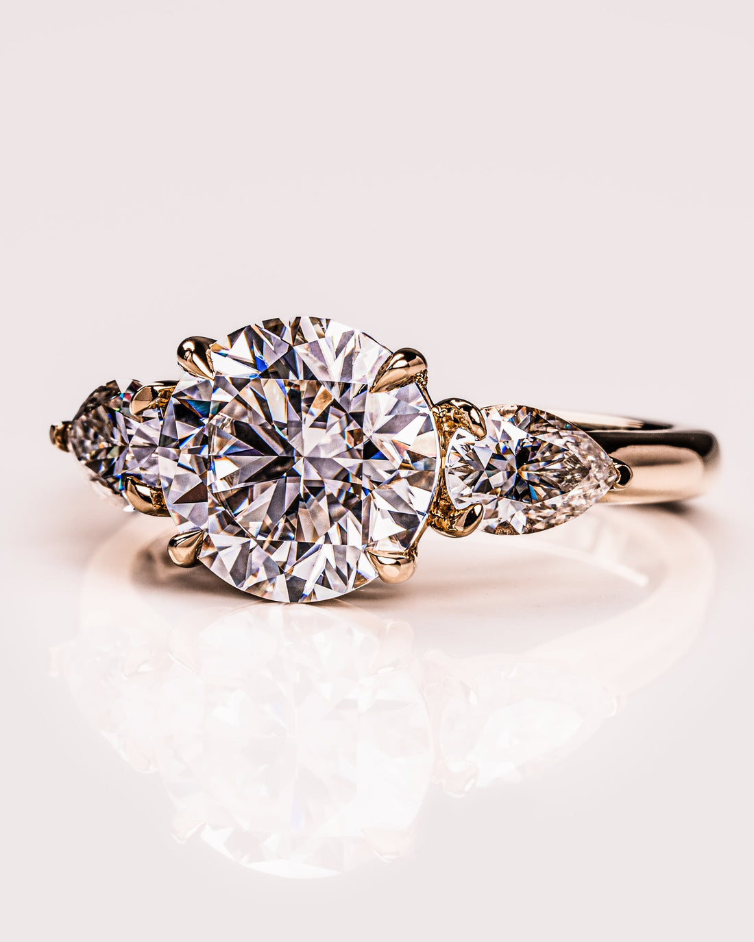 1.08-3.08 CT Round F/VS2 CVD Diamond Three Stone Engagement Ring