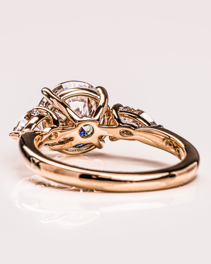 1.08-3.08 CT Round F/VS2 CVD Diamond Three Stone Engagement Ring