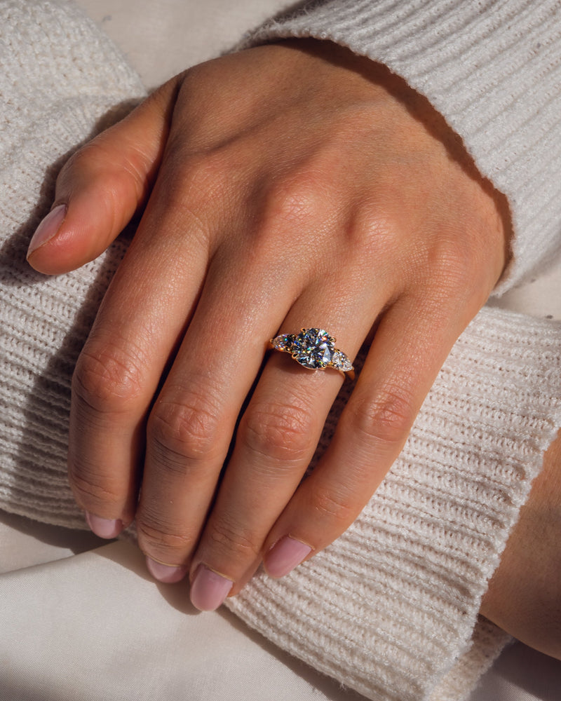 1.08-3.08 CT Round F/VS2 CVD Diamond Three Stone Engagement Ring