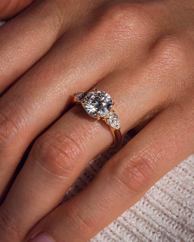 1.08-3.08 CT Round F/VS2 CVD Diamond Three Stone Engagement Ring