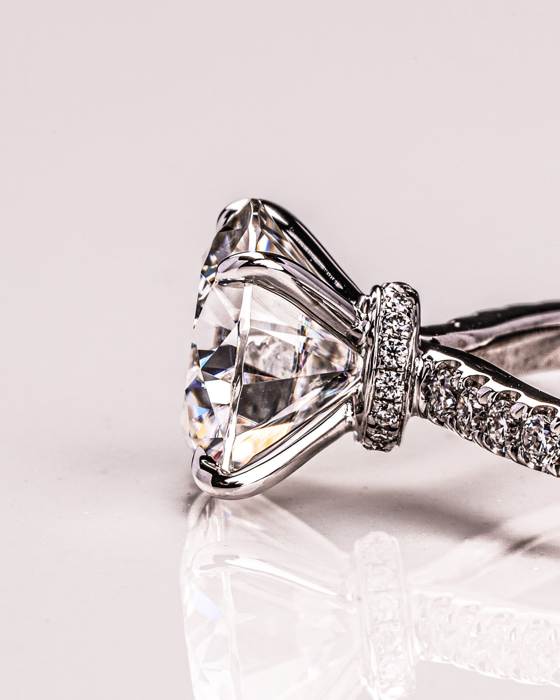 1.0 - 2.50  CT Round  CVD Diamond Pave Setting Engagement Ring
