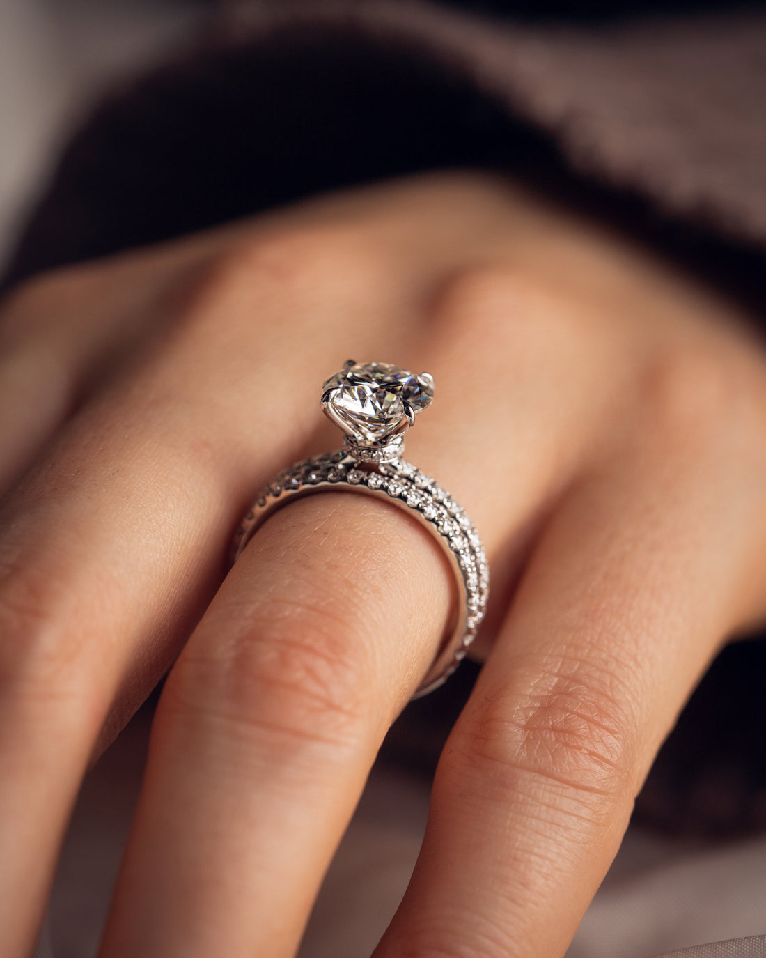 1.0 - 2.50  CT Round  CVD Diamond Pave Setting Engagement Ring