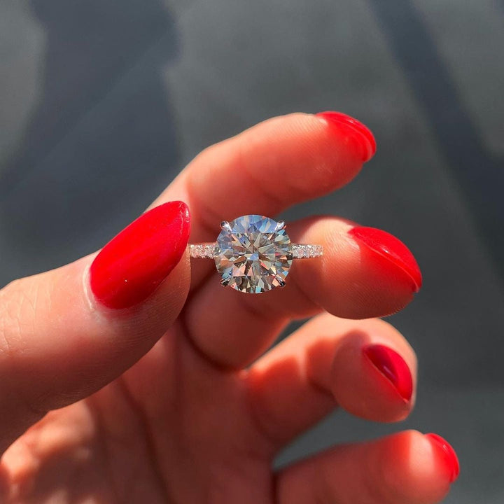 1.50CT Round Moissanite Hidden Halo Pave Setting Engagement Ring
