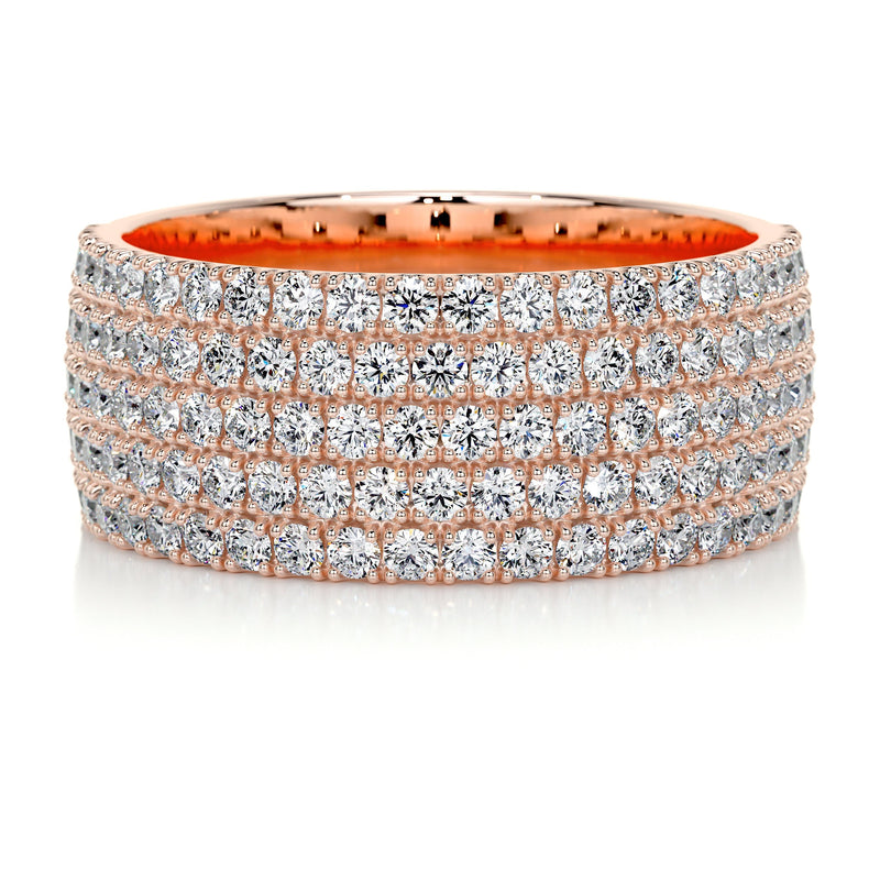 5 Rows Round Pave Moissanite Half Eternity Wedding Band