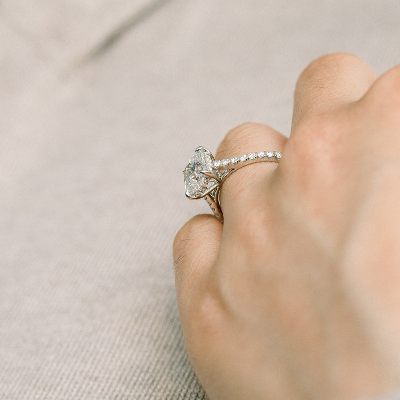 2.25CT Cushion Moissanite Solitaire Pave Setting Engagement Ring