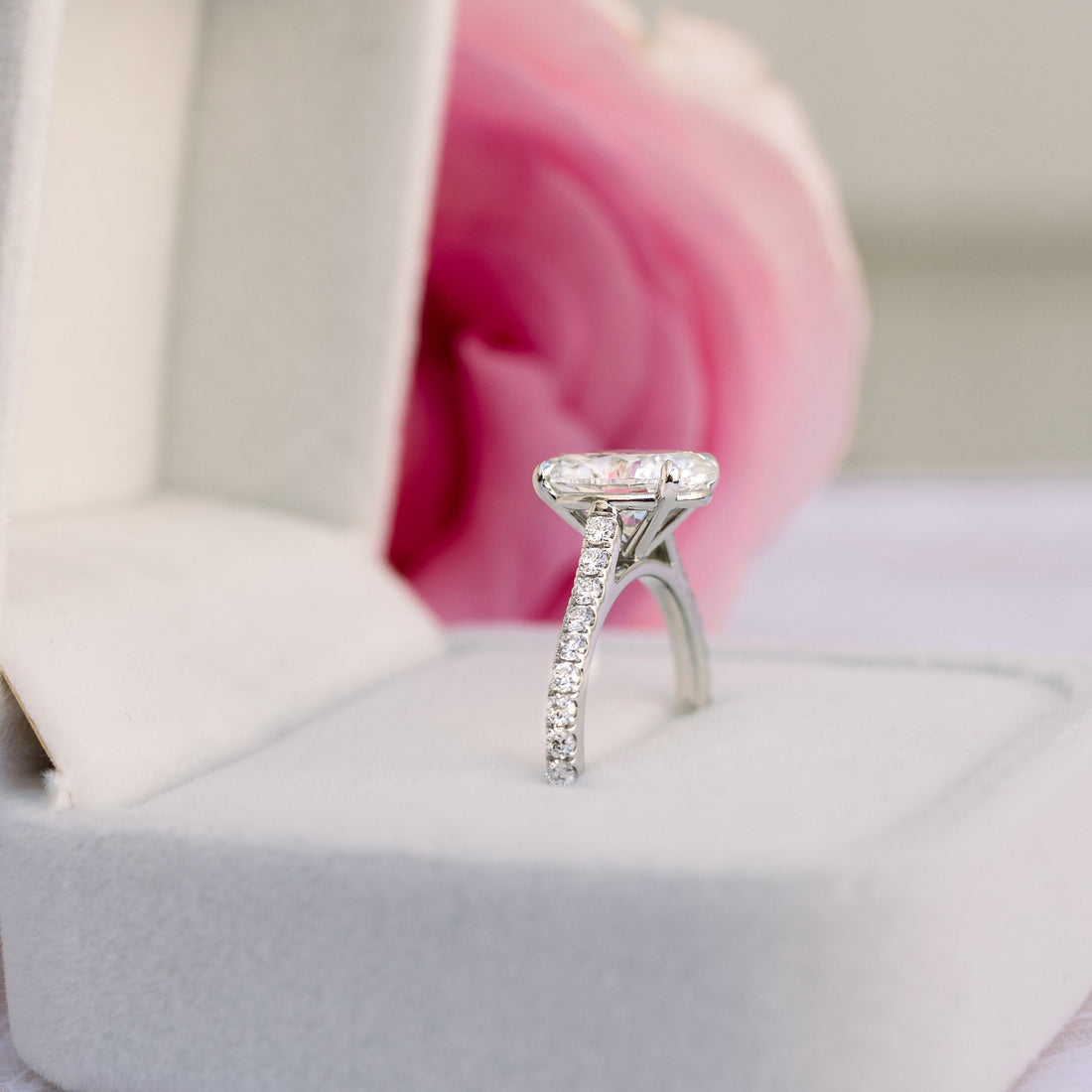 2.50CT Oval Moissanite Solitaire Pave Setting Engagement Ring