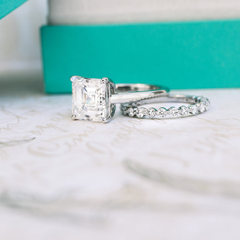 2.50ct Asscher Cut Moissanite Solitaire Engagement Ring