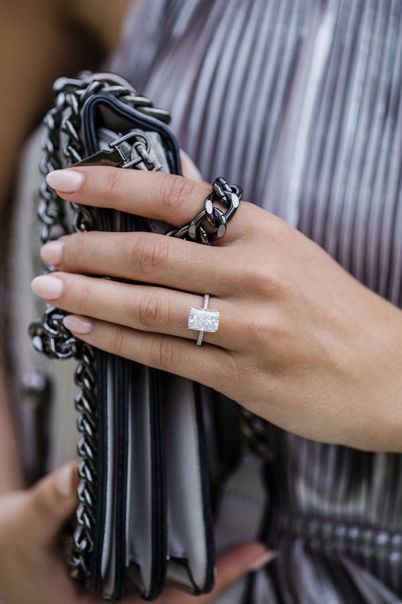 1.60 - 4.60 CT Radiant Moissanite Hidden Halo Pave Setting Engagement Ring