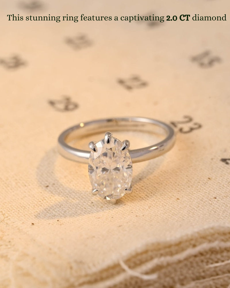 1.0-3.0 CT Oval CVD Diamond Solitaire Engagement Ring