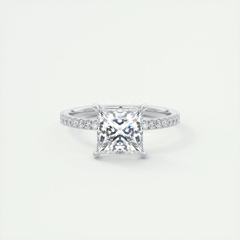 3.5 Ct Princess Pavé Moissanite Diamond Engagement Ring