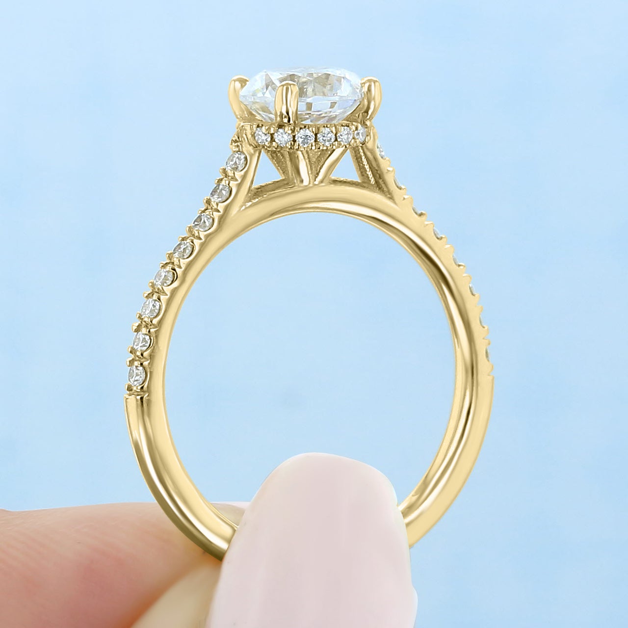 1.0CT Round Cut Hidden Halo Pave Style Moissanite Engagement Ring