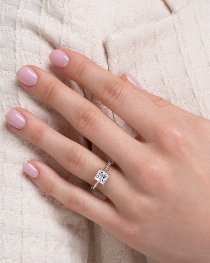 1.0 - 3.0 CT Princess Cut CVD Diamond Hidden Halo & Pave Setting Engagement Ring