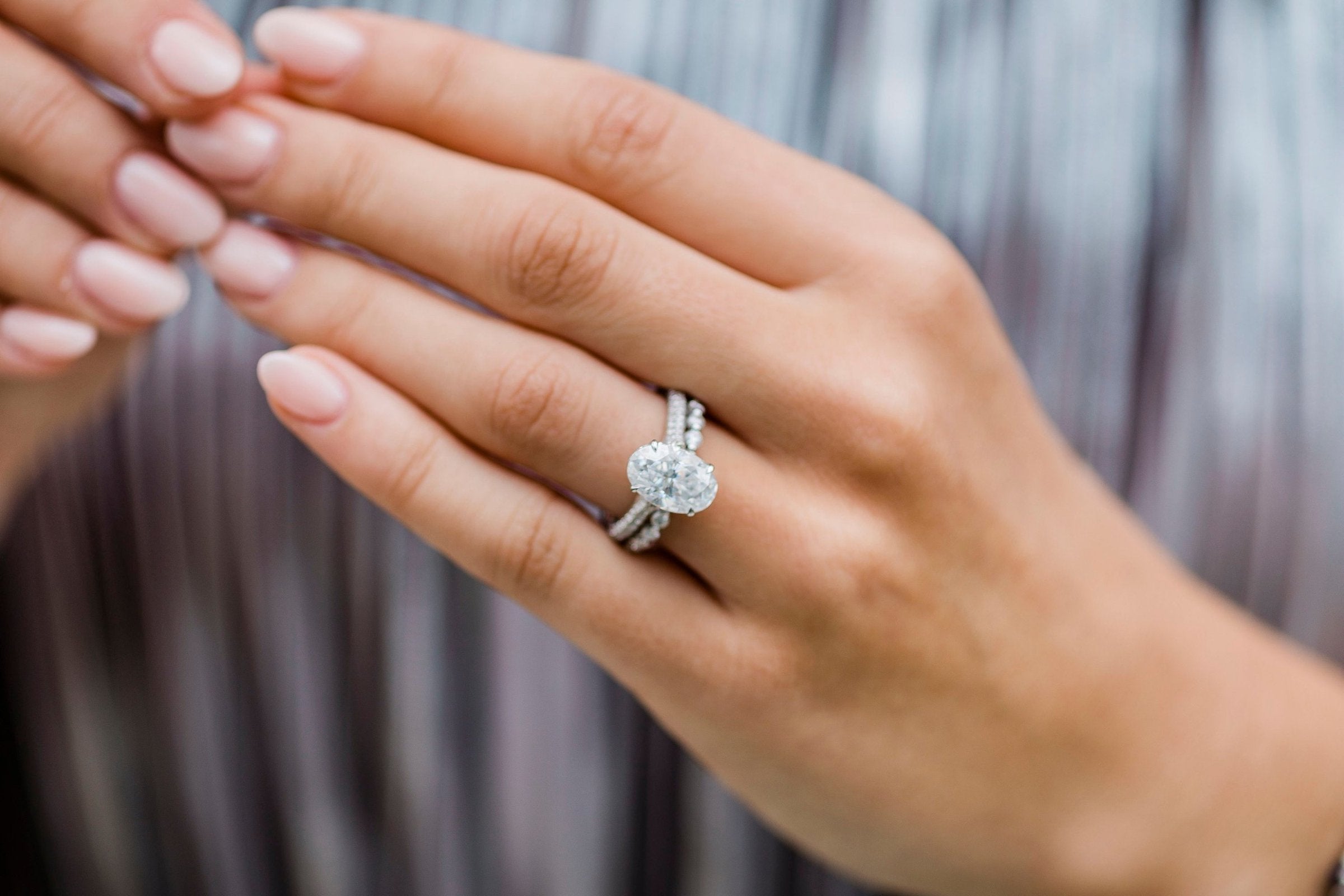 3.40CT Elongated Oval Moissanite Hidden Halo Triple Pave Setting Engagement Ring