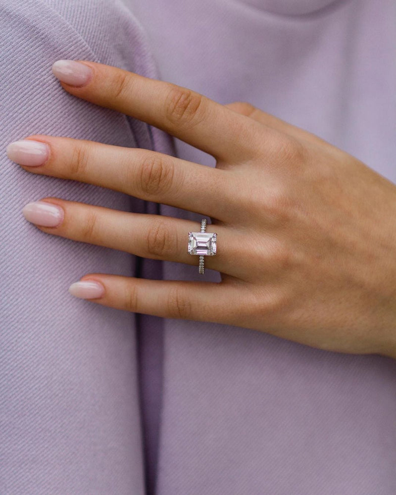 3.25CT Emerald Moissanite Hidden Halo Pave Setting Engagement Ring