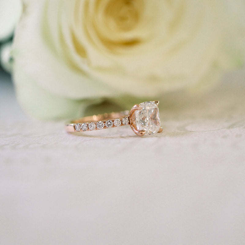 1.75CT Cushion Moissanite Solitaire Pave Setting Engagement Ring