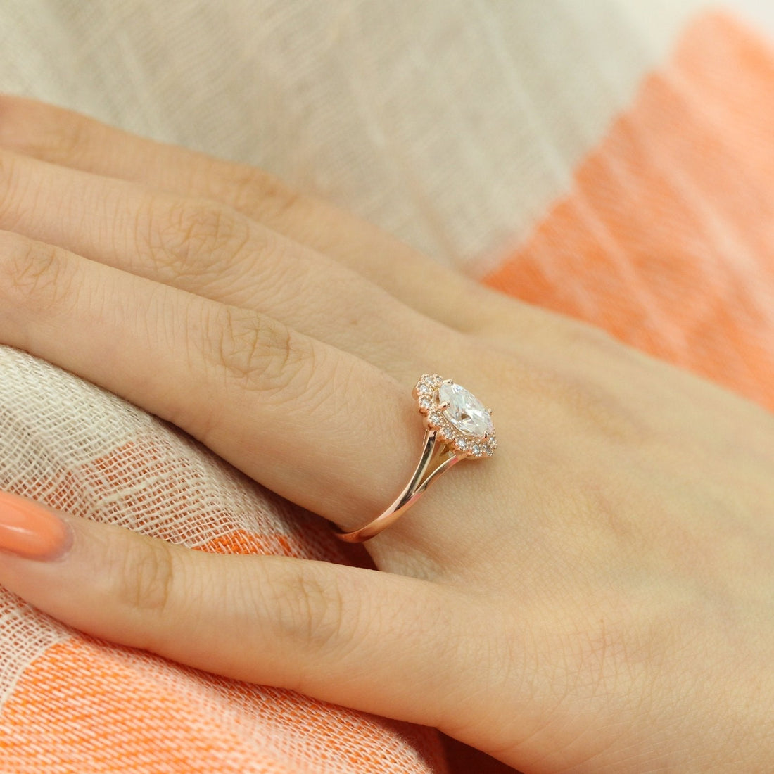 1.50CT Oval Cut Moissanite Halo Split Shank Style Engagement Ring