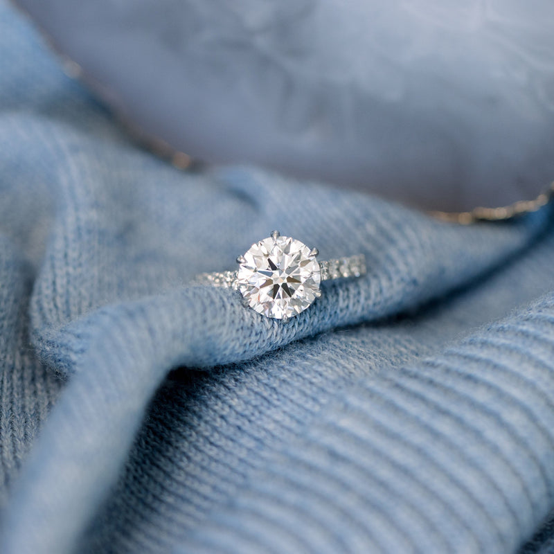 2.0CT Round Moissanite Solitaire Pave Setting Engagement Ring