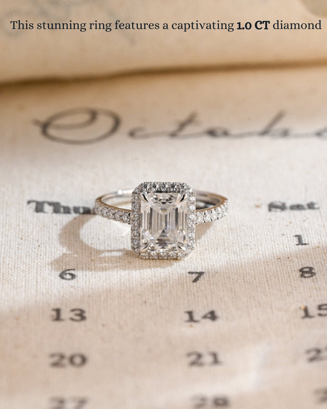 1.0-3.0 CT Emerald CVD Diamond Halo Pave setting Engagement Ring