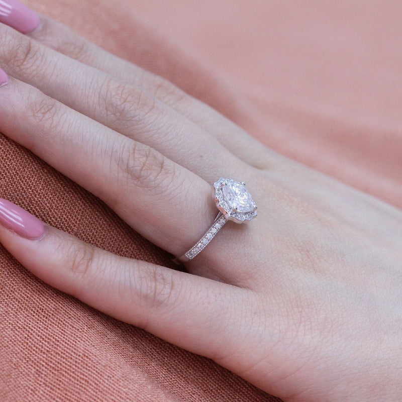 2.30CT Cushion Moissanite Vintage Halo Bridal Ring Set