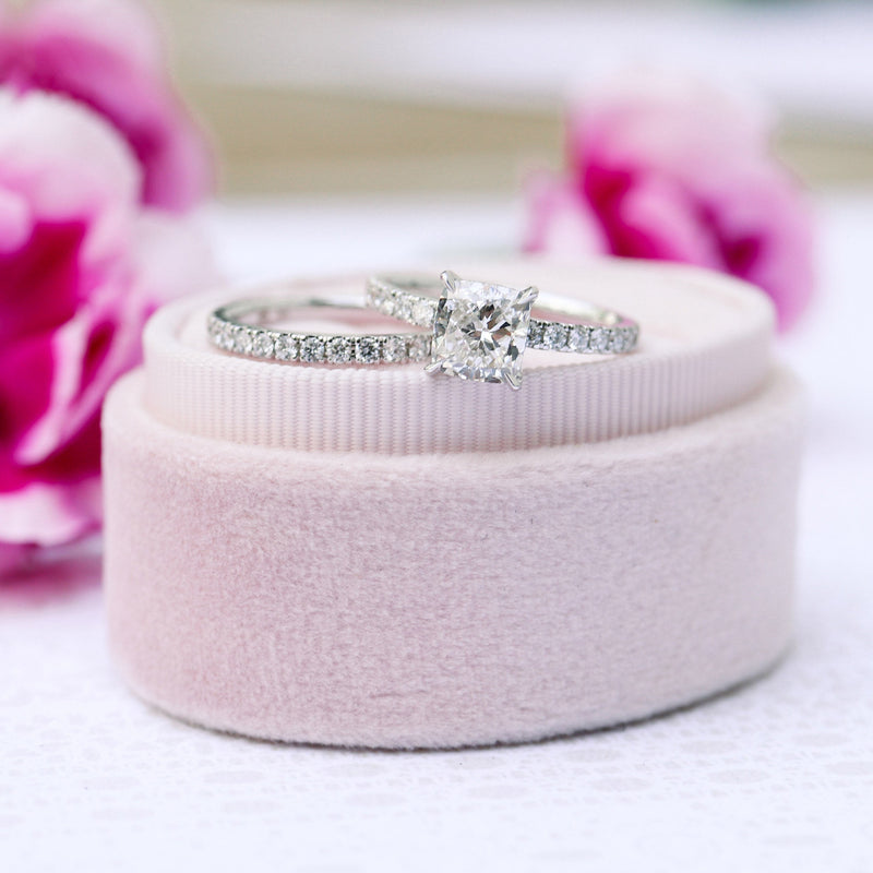 2.50CT Cushion Moissanite Solitaire Pave Setting Engagement Ring