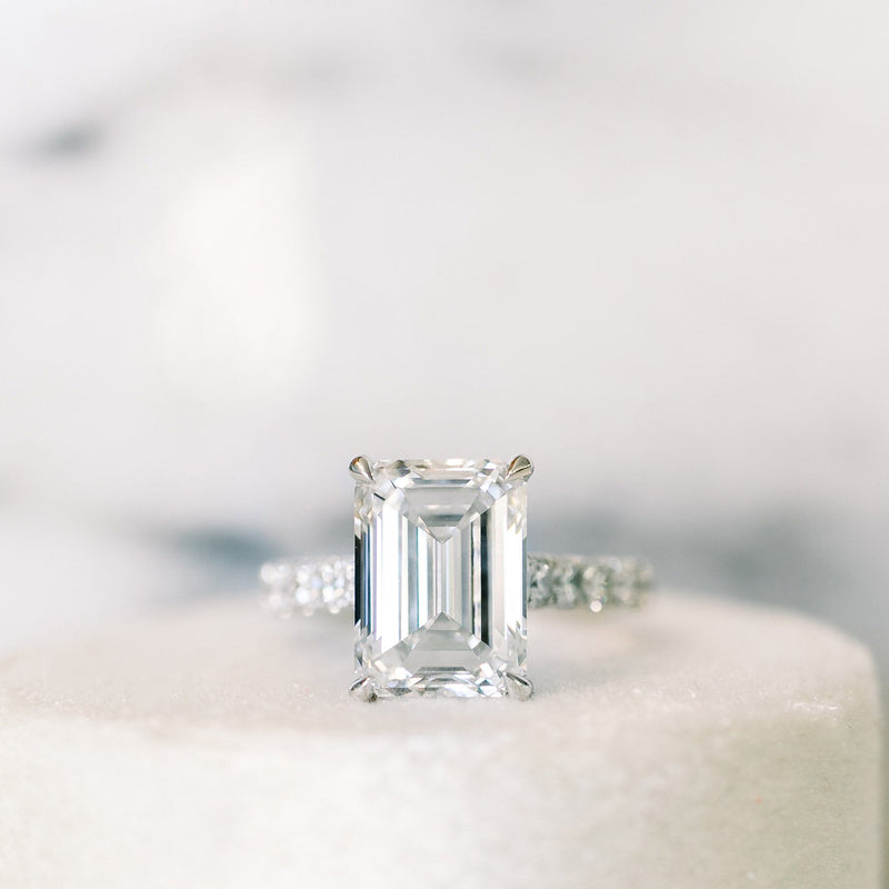 1.75CT Emerald Cut Moissanite Pave Setting Engagement Ring