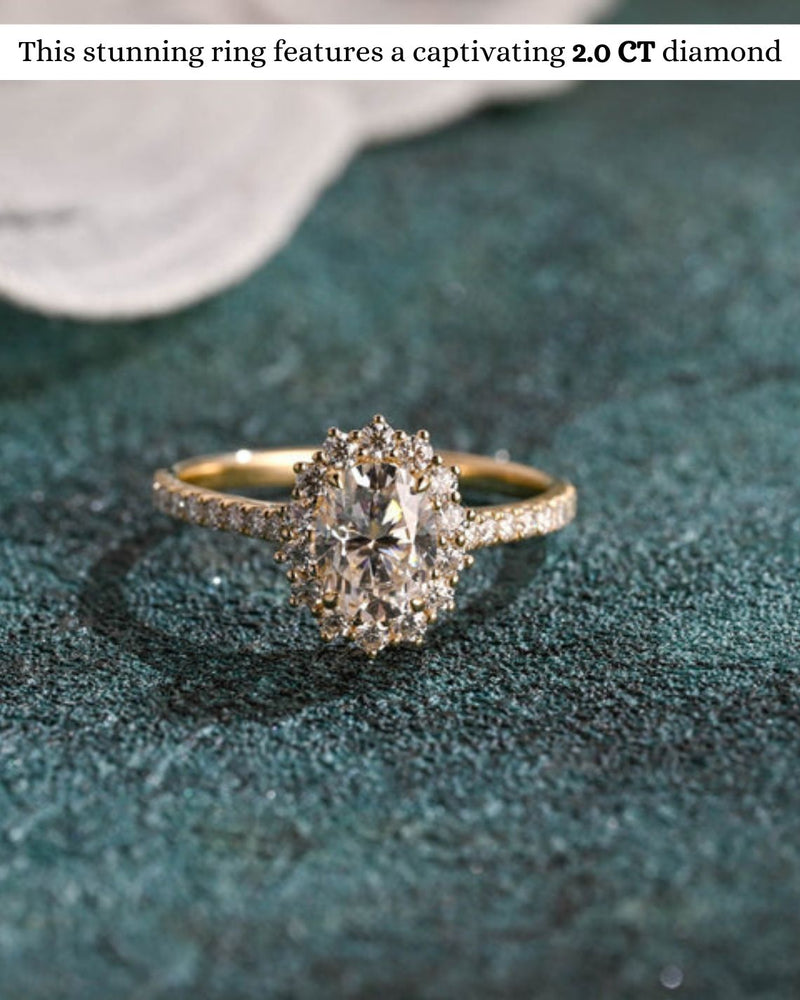 1.0-3.0 CT Oval  CVD Diamond Halo Pave Setting Engagement Ring