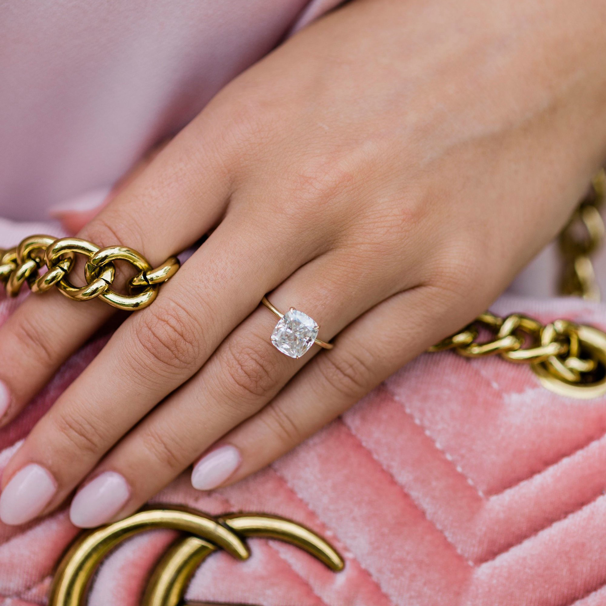 3.0CT Cushion Moissanite Solitaire Hidden Halo Setting Engagement Ring