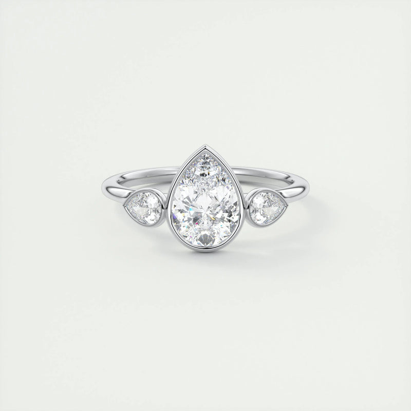 2.0 Ct Pear Bezel Three Stone Moissanite Diamond Engagement Ring