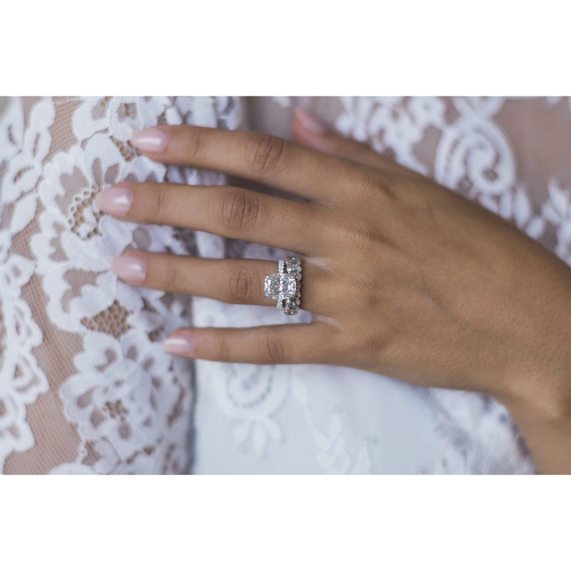 5.0CT Elongated Cushion Moissanite Hidden Halo Pave Setting Diamond Engagement Ring