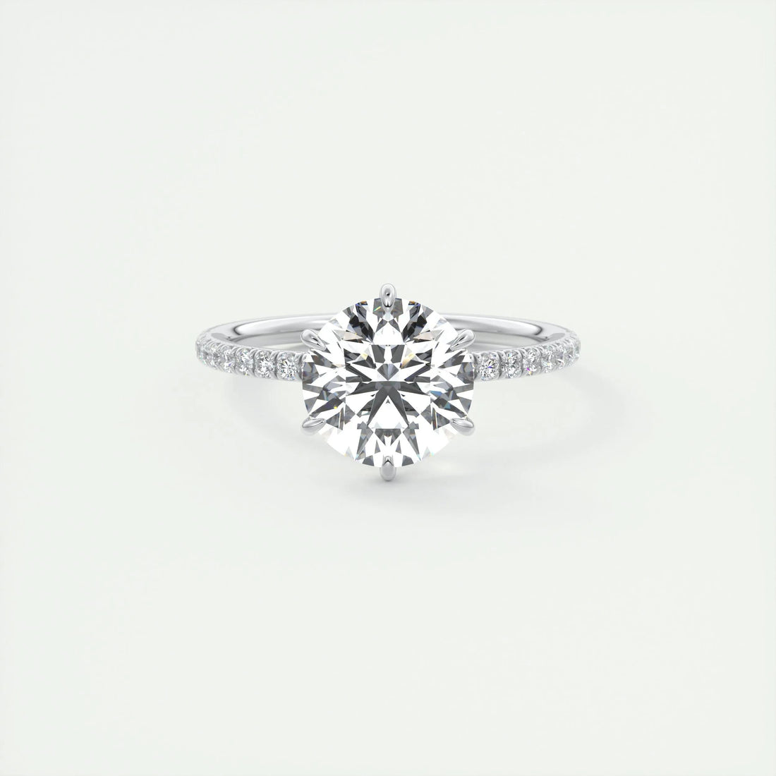2.0 Ct  Round Cut Pave Moissanite  Diamond Engagement Ring
