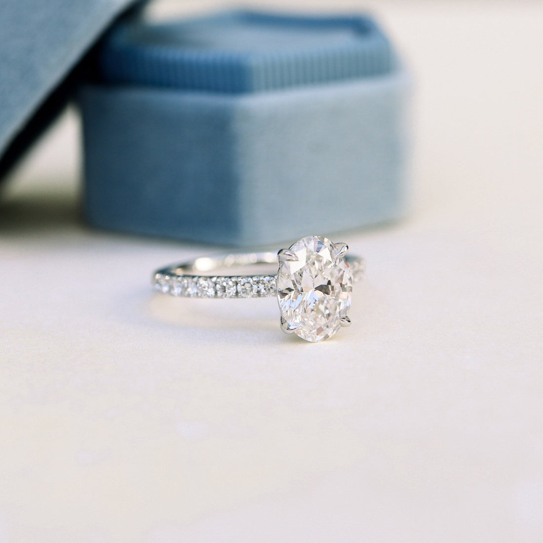 2.25CT Oval Moissanite Solitaire Pave Setting Engagement Ring