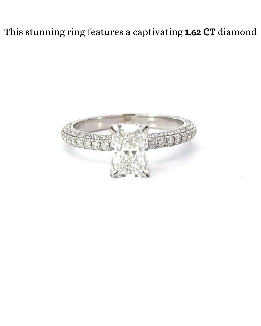 1.62-3.62 CT Radiant  CVD Diamond Pave Setting Engagement Ring