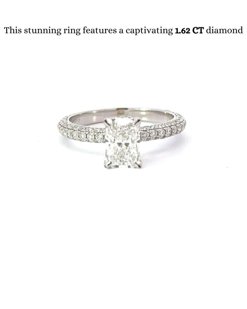 1.62-3.62 CT Radiant  CVD Diamond Pave Setting Engagement Ring