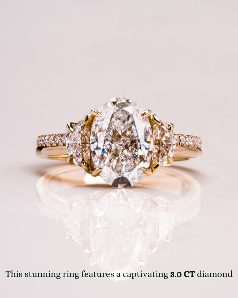 1.0 - 3.0 CT Oval CVD Diamond Three Stone Style Engagement Ring