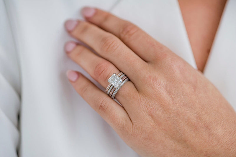 2.30CT Ascher Moissanite Hidden Halo Triple Pave Setting Engagement Ring