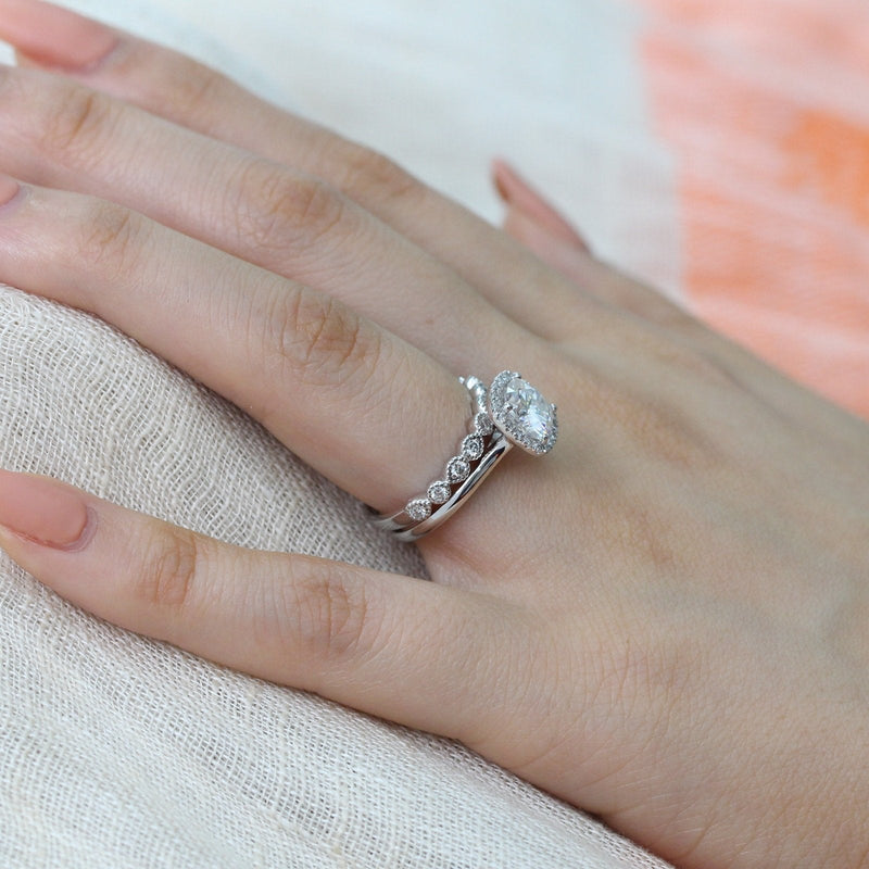 2.30CT Cushion Cut Moissanite Halo Bridal Ring Set