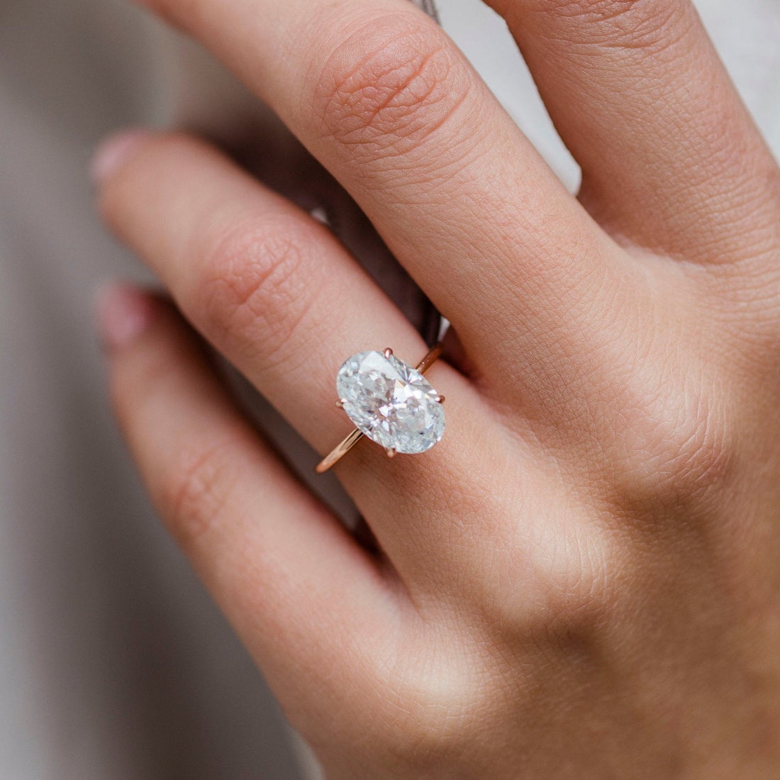 4.0CT Elongated Oval Moissanite Solitaire Diamond Engagement Ring