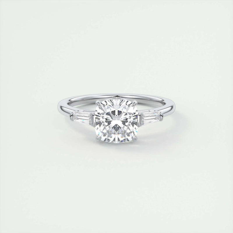 3.2 Ct Cushion Baguette Three Stone Moissanite Diamond Engagement Ring